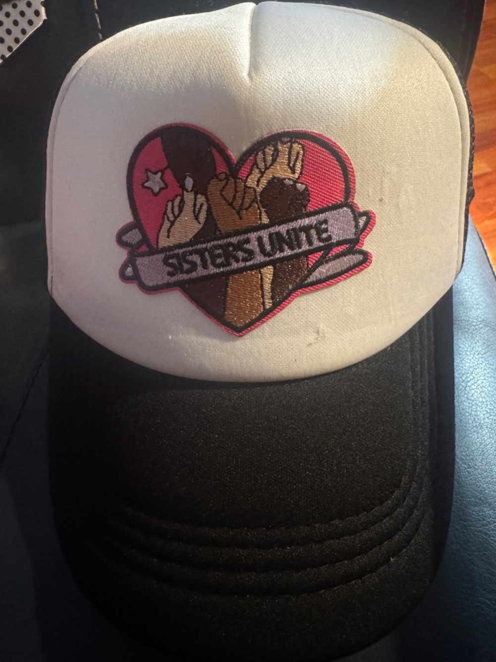 Sisters Unite Embroidered Trucker Hat - White & Black